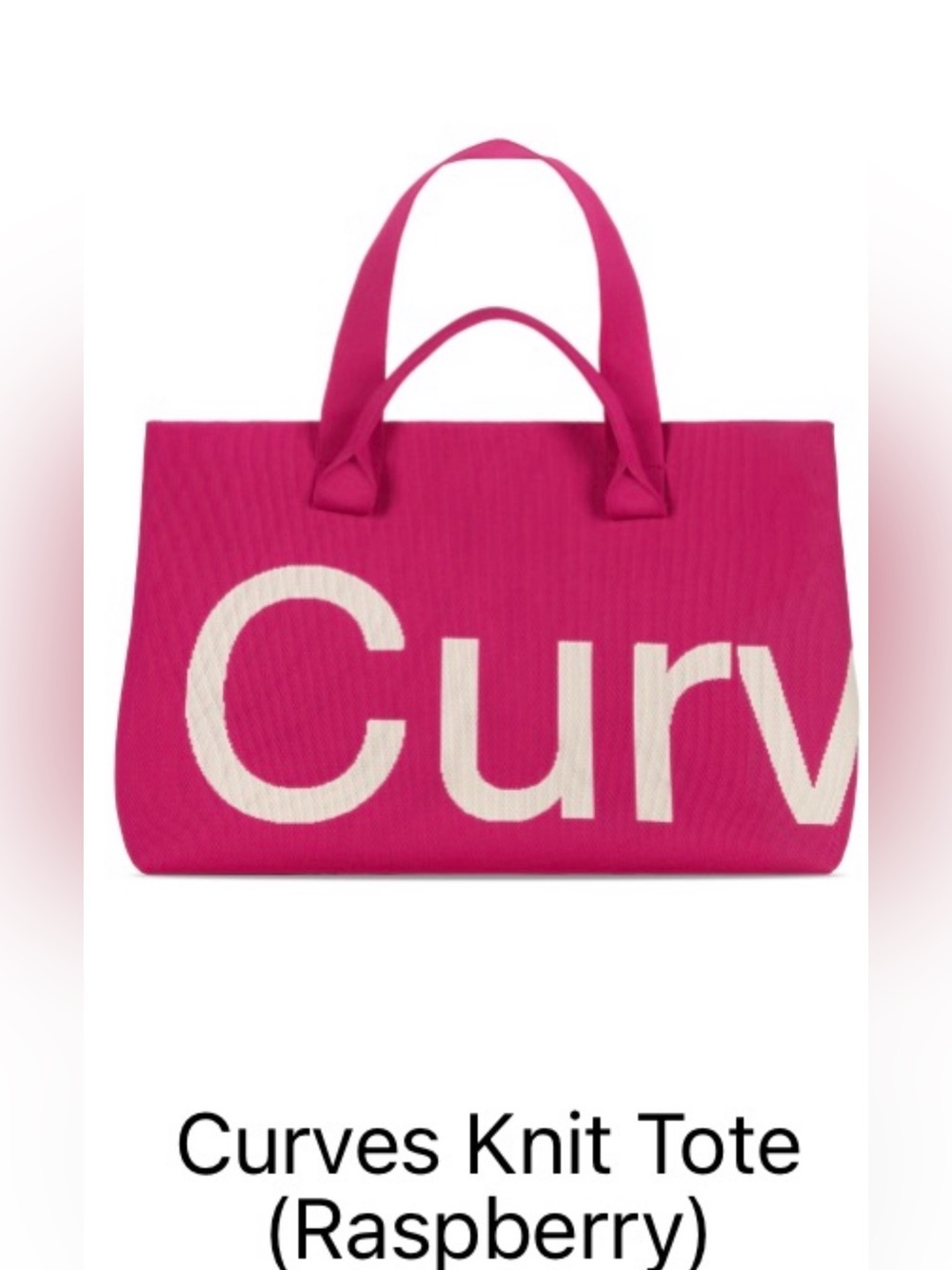 Raspberry Knit Tote Bag with Curves Lettering